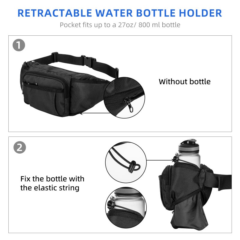 NOOLA Fanny Pack with Water Bottle Holder for Men Women Large Hiking Waist Bag Hip Bum Bag Adjustable Strap Belt Bag 6 Zipper Pocket for Running Cycling Traveling Dog Walking Workout Outdoor Black - Image 3