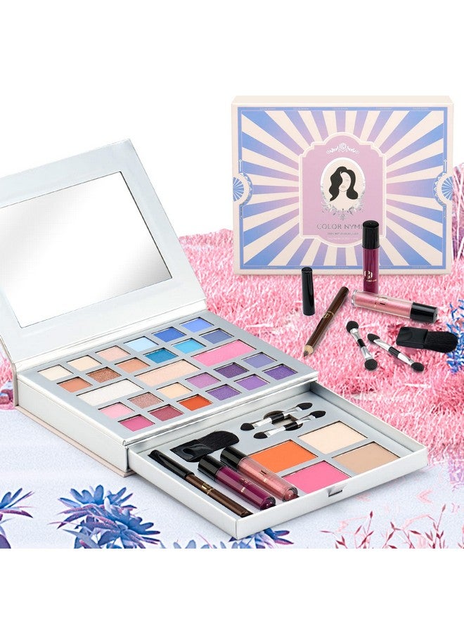 كولور_نيمف مجموعة مكياج للمراهقات، مجموعة مكياج شاملة للنساء تتضمن 24 لونًا من ظلال العيون اللامعة غير اللامعة، ملمعات الشفاه عالية الصبغة، قلم تحديد العيون، الفرش، والمرآة - Image 1