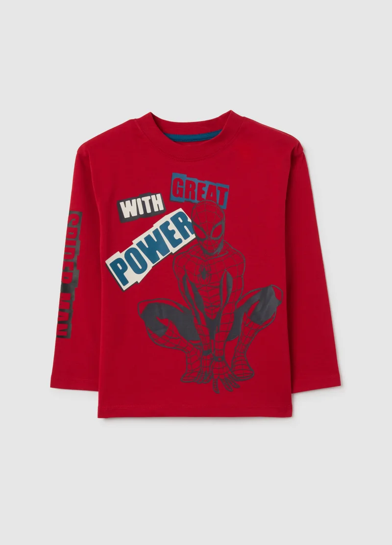 او في اس RED PURE COTTON CHILDREN'S T-SHIRT REGULAR FIT WITH SPIDERMAN PRINT