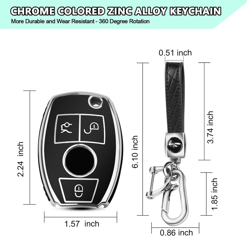 FT FUNTOR Car Key Cover for Mercedes Benz with Silver Edge - 3 Button TPU Key Shell (A-Black) - Image 5