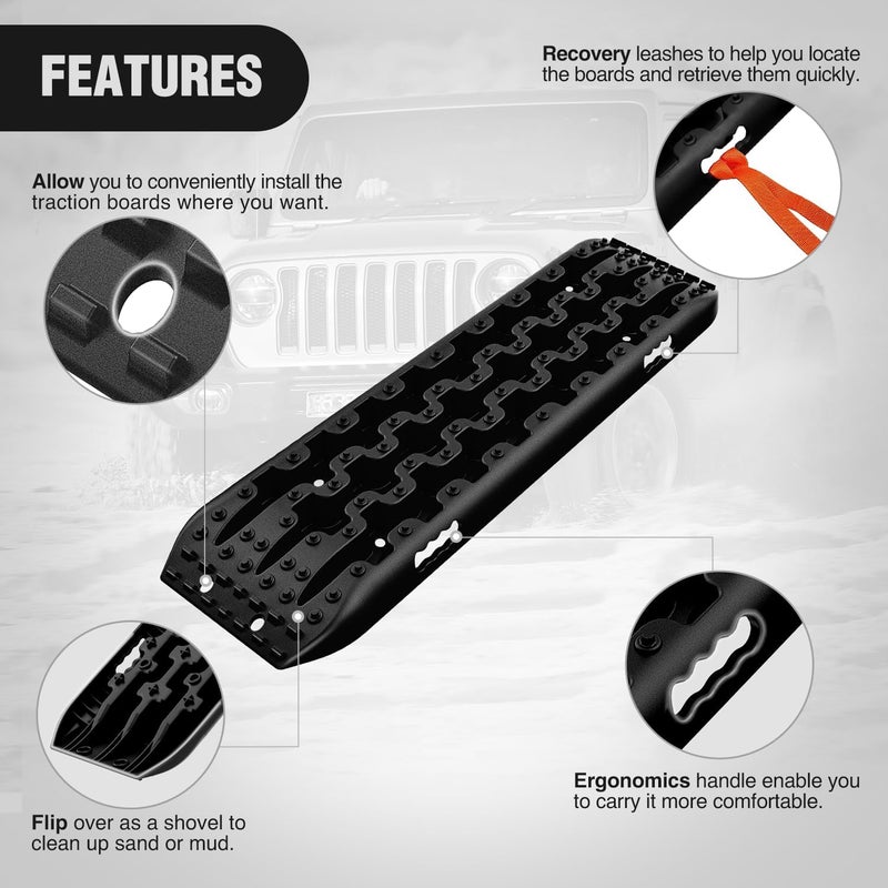 Nilight Recovery Off-road Traction Boards for 4WD 4X4 - Black - Image 3