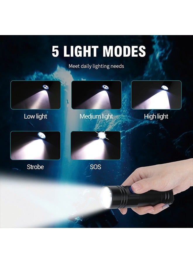 BORUIT Professional 50m Diving Flashlight - High-Intensity, Long Battery Life, Waterproof,(Flashlight + 26650 lithium battery + USB charger) - Image 4