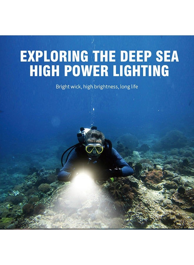 BORUIT Professional 50m Diving Flashlight - High-Intensity, Long Battery Life, Waterproof,(Flashlight + 26650 lithium battery + USB charger) - Image 5