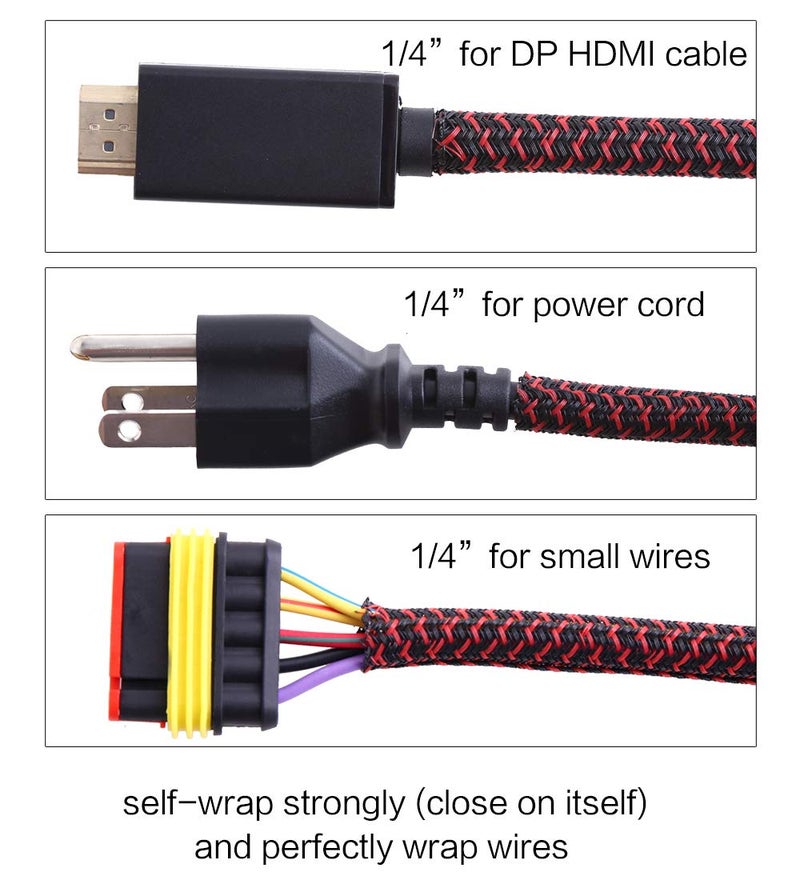 Alex Tech 10ft - 1/4 inch Cord Protector Wire Loom Tubing Cable Sleeve Split Sleeving For USB Cable Power Cord Audio Video Cable – Protect Cat From Chewing Cords - Blackred - Image 3