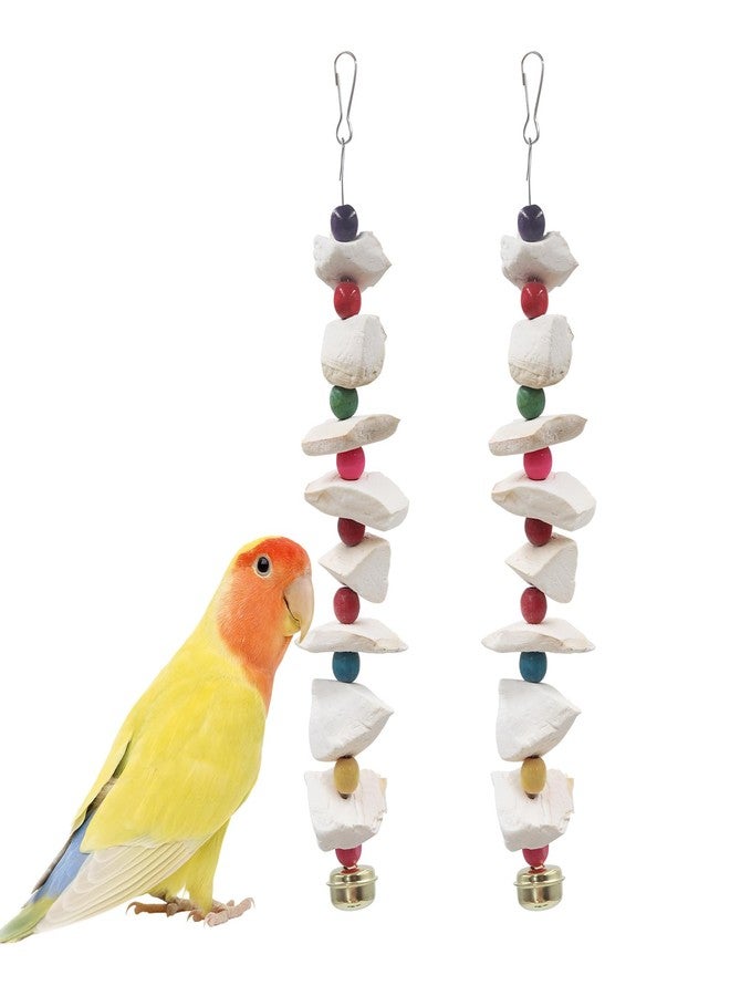 MHLLGN 2 Pack Bird Toys with Cuttlebone, Parakeet Toys, Bird Beak Grinding Stone, Cage Accessories for Parakeets, Cuttlefish Bone for Budgies, Cockatiels, Lovebirds, Green Cheeks, Small to Medium Birds - Image 1