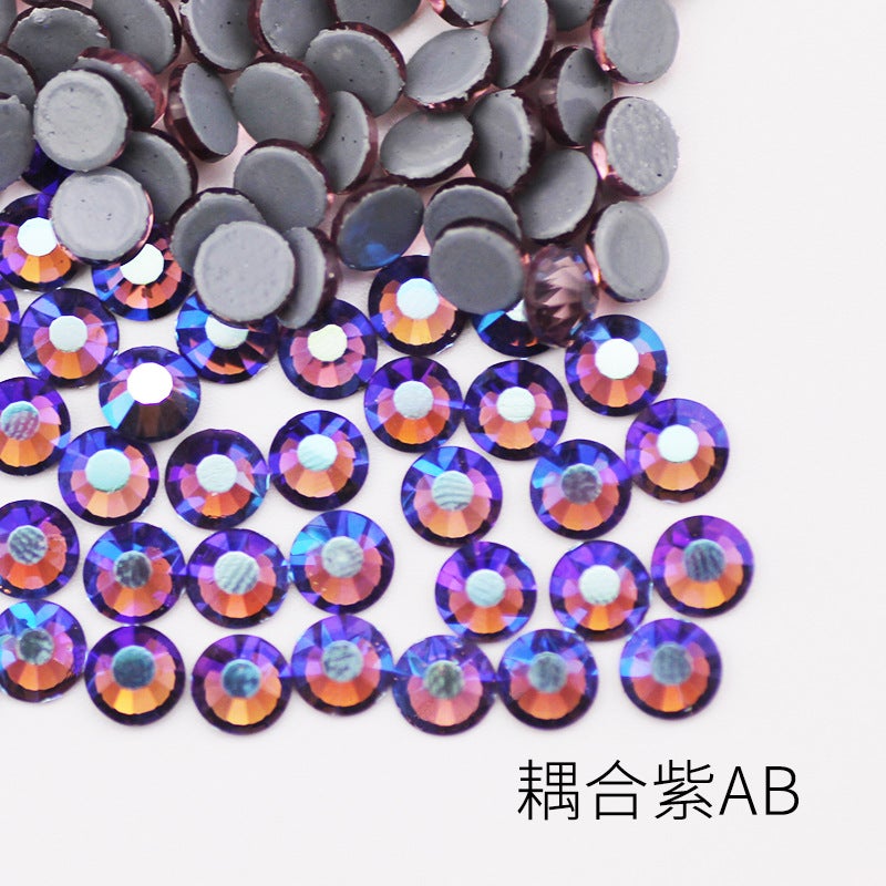 Boutique imitation Olympic bottom AB color hot drilling rubber bottom glass Czech hot drilling rhinestone clothing accessories dance dress accessories 42 coupled purple AB