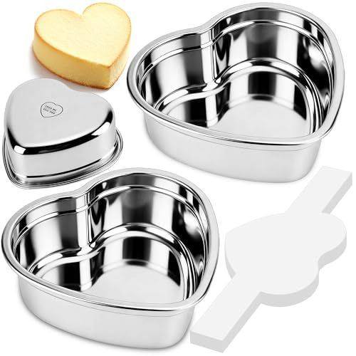 AWTBDP Heart Shaped Cake Pans Set of 2, 8 Inch Heart Cake Pan with 60PCS Parchment Paper, Nonstick Stainless Steel Baking Pans for Valentine's Day/Birthday/Wedding/Halloween/Thanksgiving, Dishwasher Safe - Image 1
