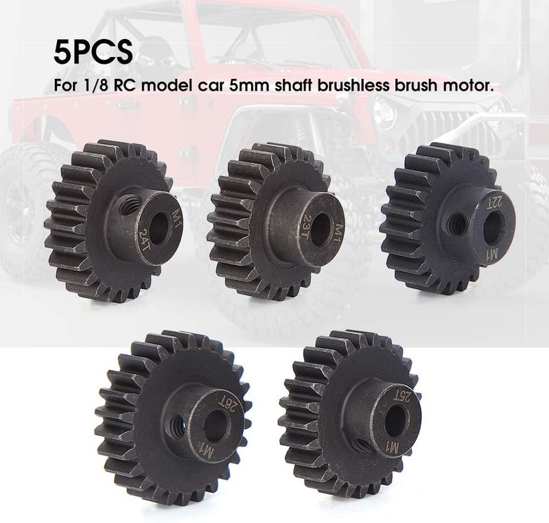 comfrt RC Car Gear, 5Pcs 22T 23T 24T 25T 26T Chrome Steel Remote Control Motor Pinion Gears Parts Set Kit 5mm Inner Hole Upgrade Parts for 1/8 RC Cars Car Model Accessories 4S Lipo Battery - Image 5