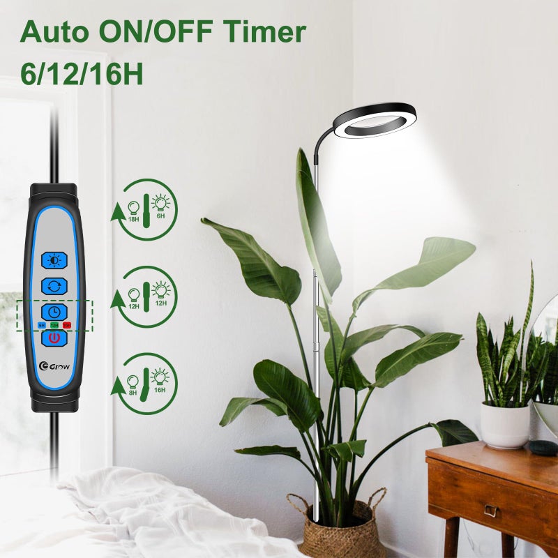 Wolezek Grow Lights for Indoor Plants Full Spectrum, 80 LEDs 3 Colors Grow Light, 65in Large Plant Lights for Indoor Growing with 360Â°Gooseneck, 6/12/16H Timer, 5 Brightness, Height Adjustable, Black - Image 5