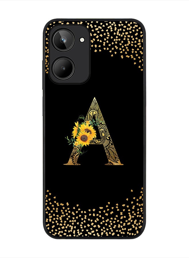 Stylizedd Cover for Realme 10 4G Case , Rugged Black Slim fit Phone Cases   - Custom Monogram Initial Letter Mandala Floral Pattern Alphabet-A (Dark Pink Rose) - Image 1