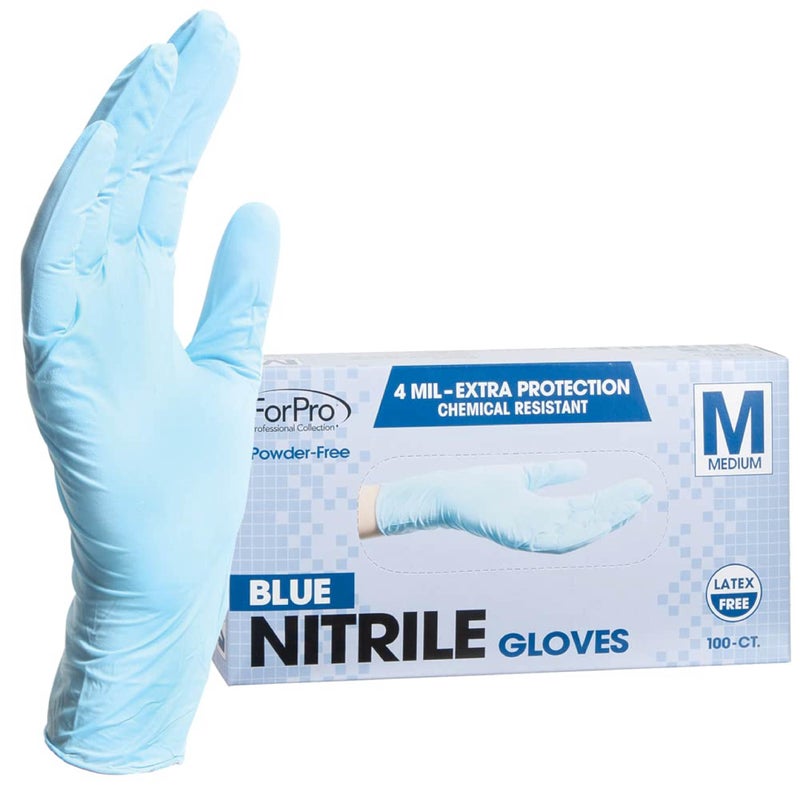 ForPro Professional Collection Disposable Nitrile Gloves Chemical Resistant PowderFree LatexFree NonSterile Food Safe 4 Mil Blue Small 100Count