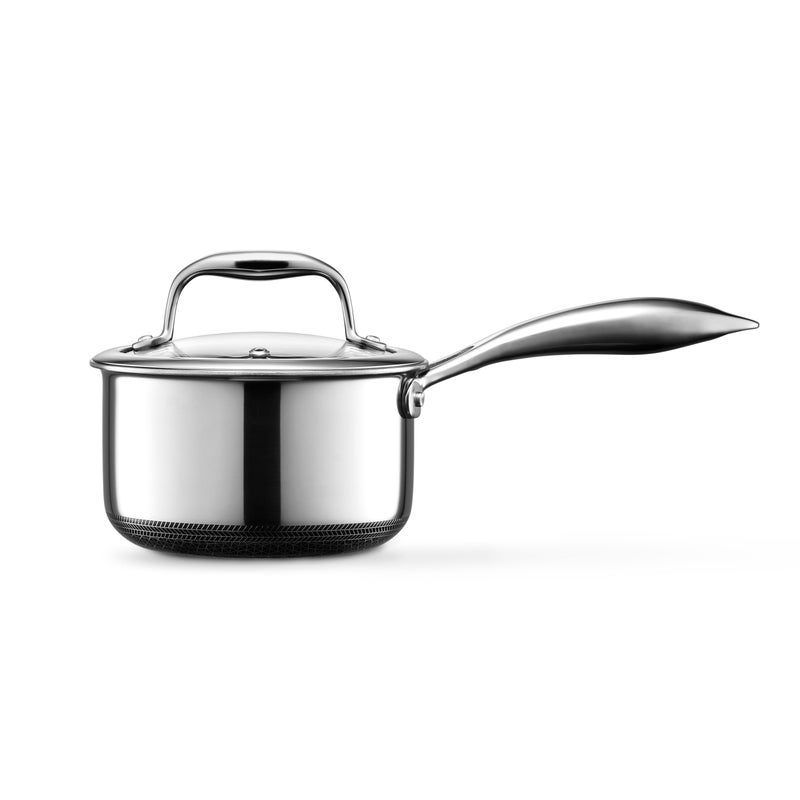 HexClad قدر هكسكلاد الهجين غير اللاصق سعة 1 لتر مع غطاء زجاجي مقسى، مقبض بارد، آمن في غسالة الصحون، جاهز للاستخدام على الحث، متوافق مع جميع أسطح الطهي - Image 3