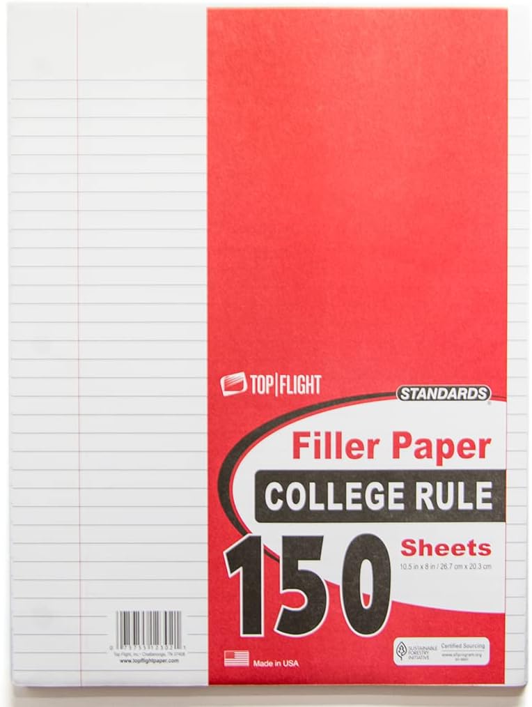 Top Flight Filler Paper, 10.5 x 8 Inches, College Rule, 150 Sheets (12302) - Image 1