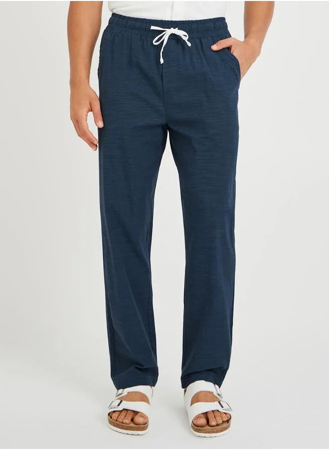 ستايلي Styli Men Navy Blue Textured Drawstring Regular Fit Pants
