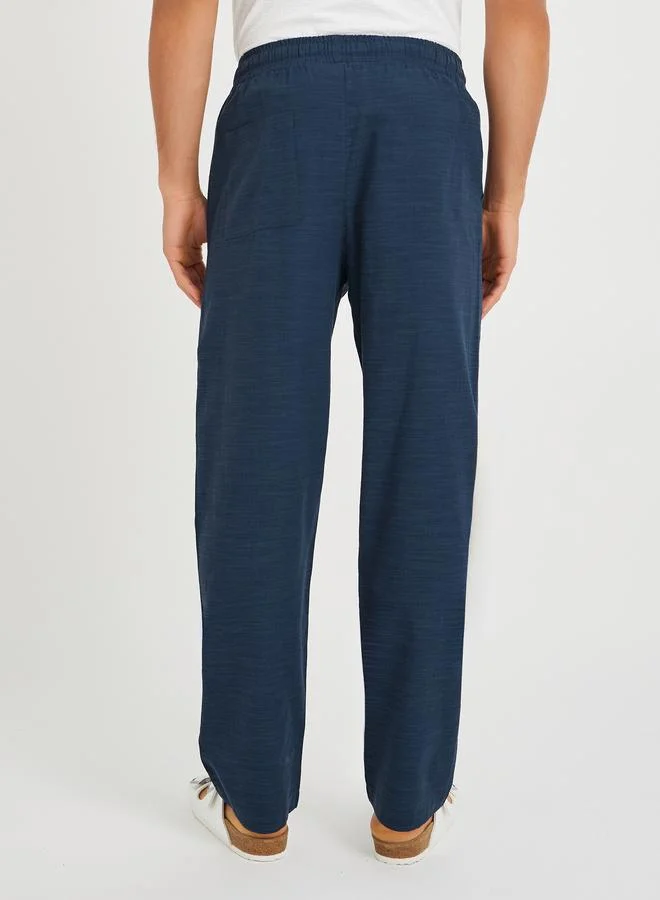 Styli Styli Men Navy Blue Textured Drawstring Regular Fit Pants