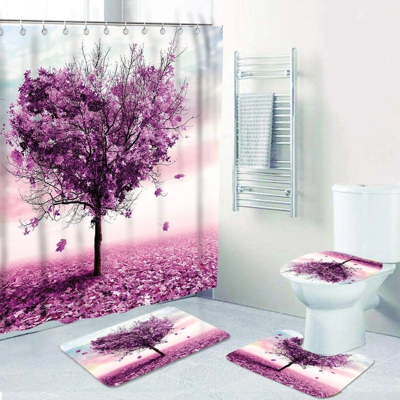 Y&D CF BS194 New Design ized Elegant Thickening 4 Pcs Set Partition Hotel Bathroom Mats Rug Creative Printed Shower Curtain - Image 1