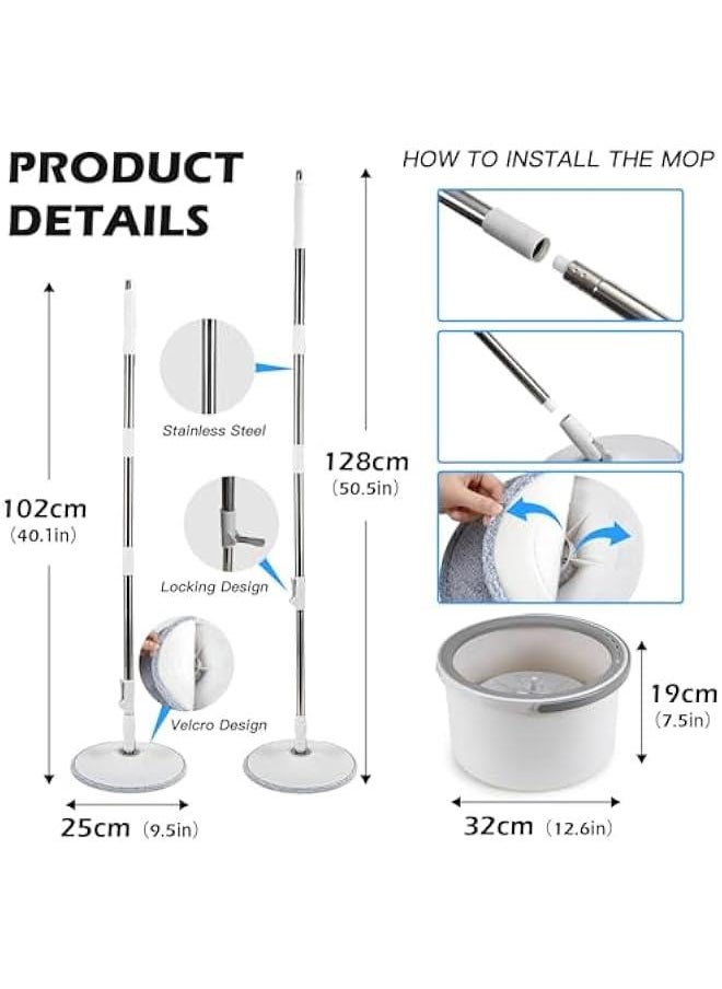 Spin Mop and Bucket Set EasyWring Net Water Sewage Separation Mop Microfiber Hardwood Floor Mop Home Cleaning System with Adjustable Handle and 2 Refills