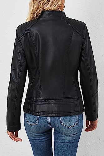 Bellivera Faux Leather Jackets for Women Moto Water Resistant Coat 37 Black XXL - Image 4