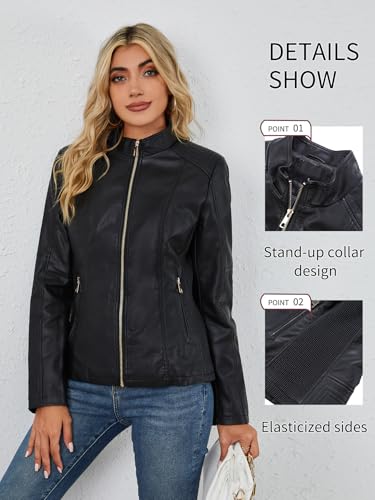 Bellivera Faux Leather Jackets for Women Moto Water Resistant Coat 37 Black XXL - Image 3