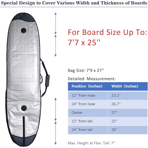 Abahub Premium 6'0 x 22 Surfboard Travel Bag, Foam Padded Surf Board Cover, Shortboard Carrying Bags for Surfing, Outdoor, Airplane, Car, Truck, DarkBlue… - Image 2