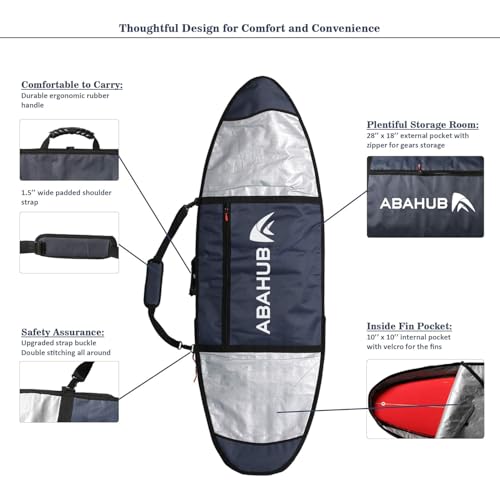 Abahub Premium 6'0 x 22 Surfboard Travel Bag, Foam Padded Surf Board Cover, Shortboard Carrying Bags for Surfing, Outdoor, Airplane, Car, Truck, DarkBlue… - Image 3