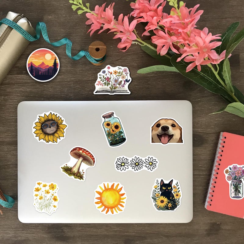 PIGBIT 50-Piece Cute & Artistic Nature Stickers - Waterproof Vinyl Animals, Flowers, Mushrooms, Galaxies, Retro Aesthetic Stickers for Laptops, Water Bottles, Scrapbooking - Image 3