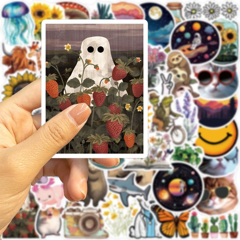 PIGBIT 50-Piece Cute & Artistic Nature Stickers - Waterproof Vinyl Animals, Flowers, Mushrooms, Galaxies, Retro Aesthetic Stickers for Laptops, Water Bottles, Scrapbooking - Image 2