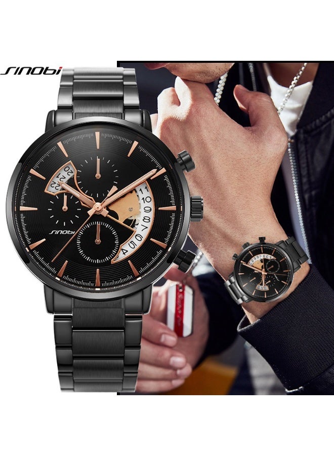 Sinobi Men's Multifunctional Large Dial Calendar Quartz Watch (Black) is the perfect choice for both business and casual wear. - Image 2
