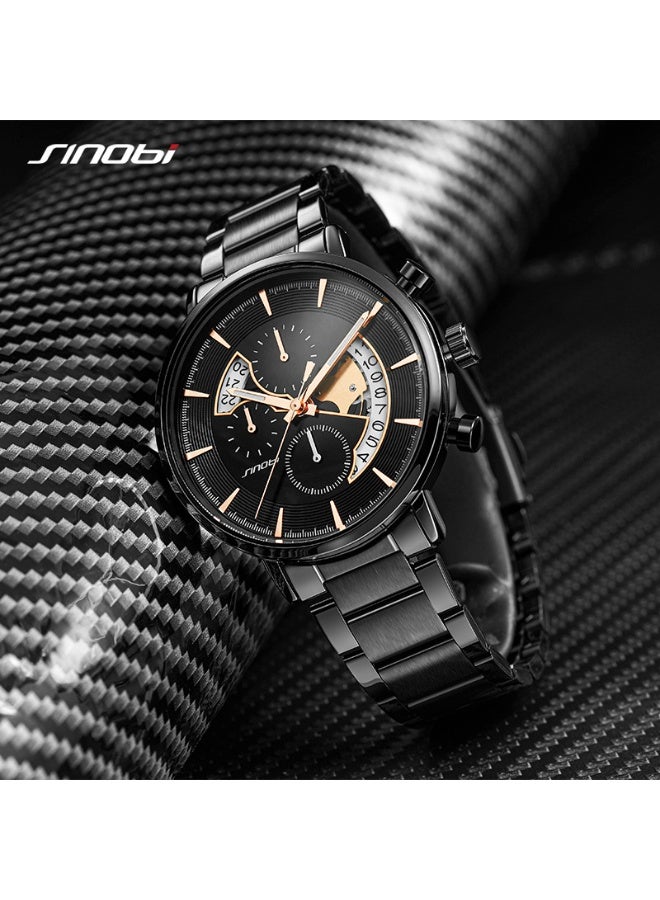 Sinobi Men's Multifunctional Large Dial Calendar Quartz Watch (Black) is the perfect choice for both business and casual wear. - Image 5