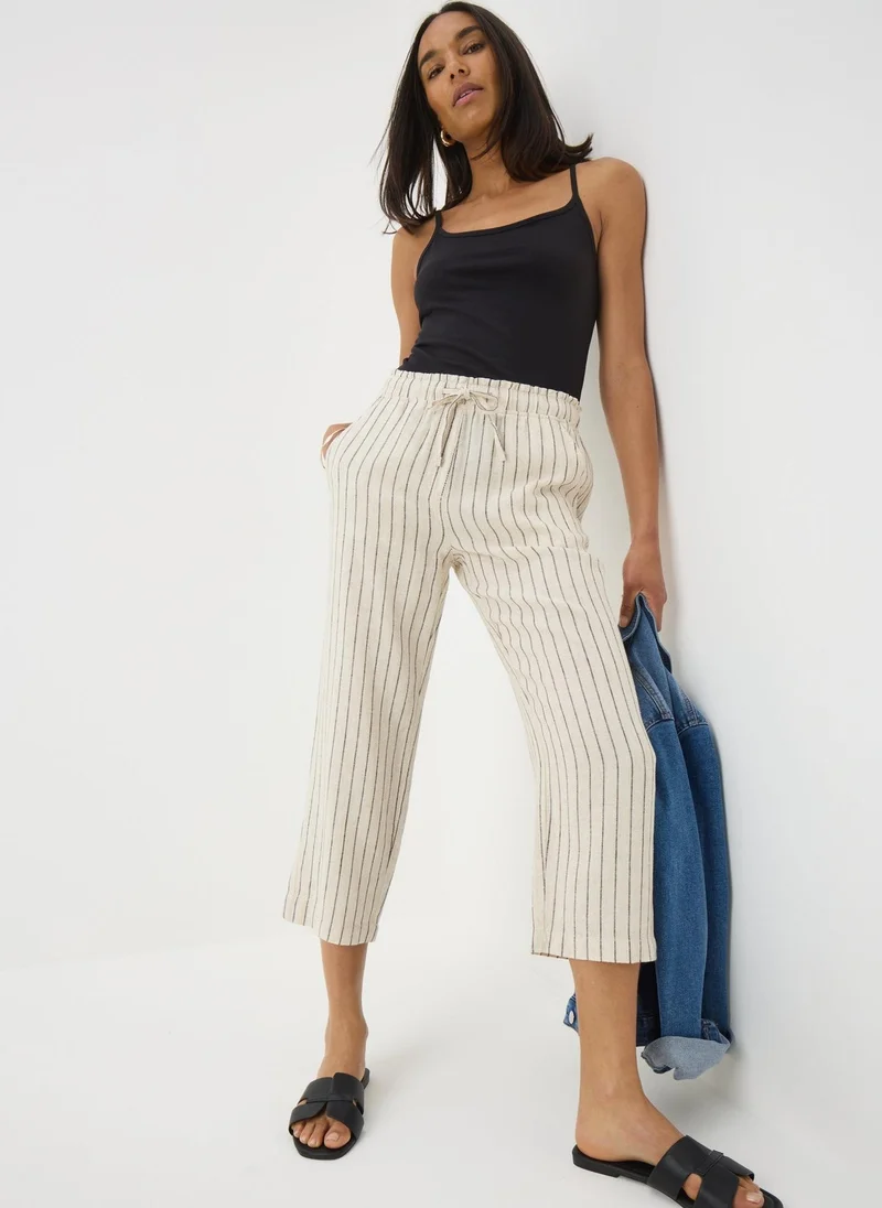Matalan Stone Linen Blend Stripe Wide Leg Cropped Trousers