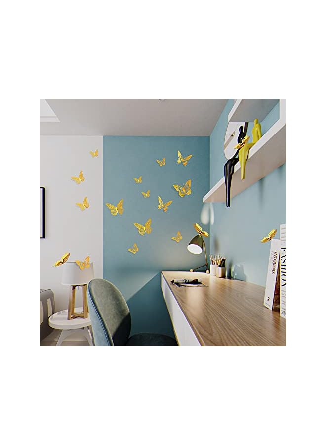 S-TOP 3D Butterfly Wall Decor - 48 Pcs, 4 Styles, 3 Sizes, Gold Butterfly Decorations for Birthday & Party Celebrations, Removable Stickers - Image 2