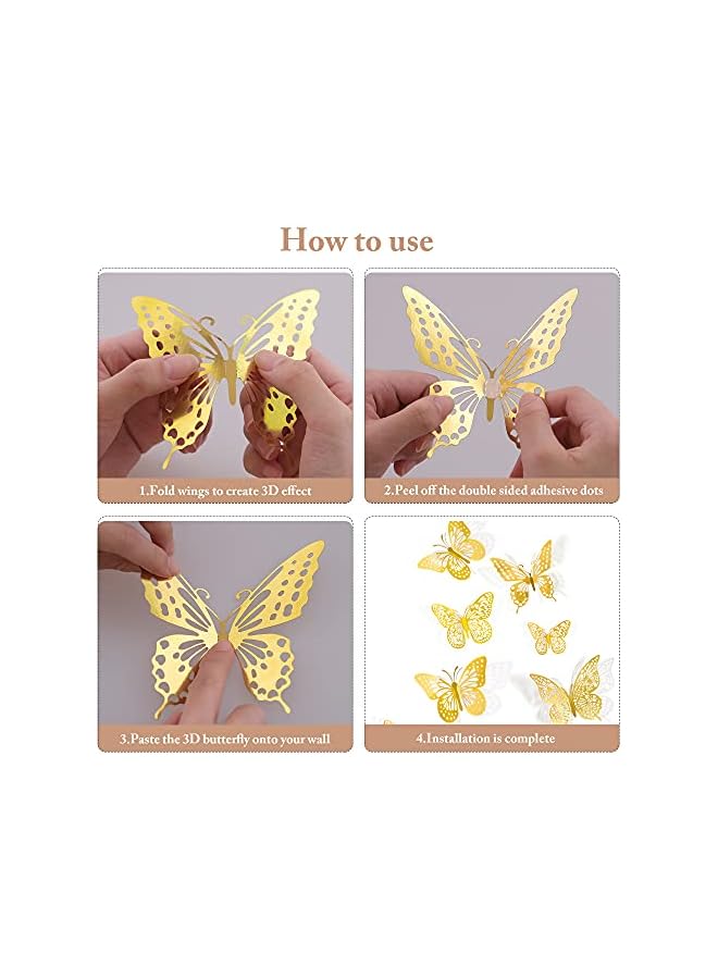 S-TOP 3D Butterfly Wall Decor - 48 Pcs, 4 Styles, 3 Sizes, Gold Butterfly Decorations for Birthday & Party Celebrations, Removable Stickers - Image 4