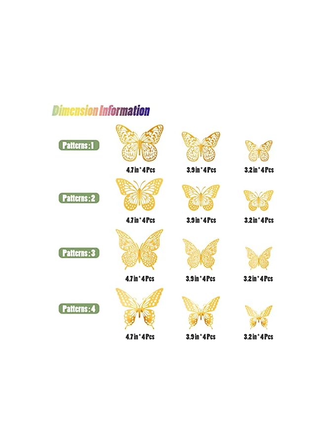 S-TOP 3D Butterfly Wall Decor - 48 Pcs, 4 Styles, 3 Sizes, Gold Butterfly Decorations for Birthday & Party Celebrations, Removable Stickers - Image 3