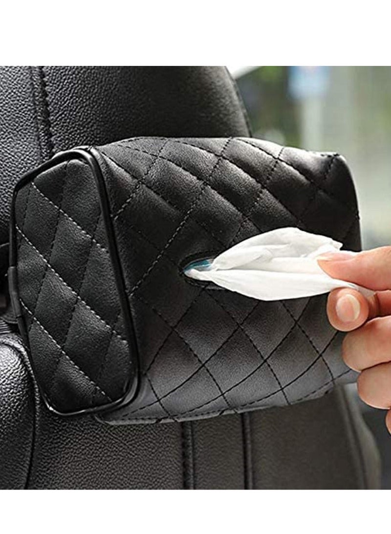 Generic Car Leather Tissue Holder for Car Back Seat Headrest Hanging Tissue Boxes Holder Case Multi-use Car Tissue Paper Holder  - Image 1