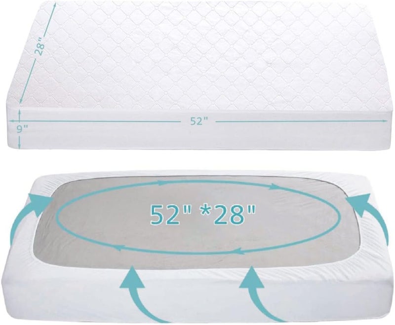 2 Pack Waterproof Fitted Crib Mattress Protector 52" x 28" - Quilted, Noiseless, Ultra-Soft & Breathable Crib & Toddler Mattress Pad Cover - Image 2