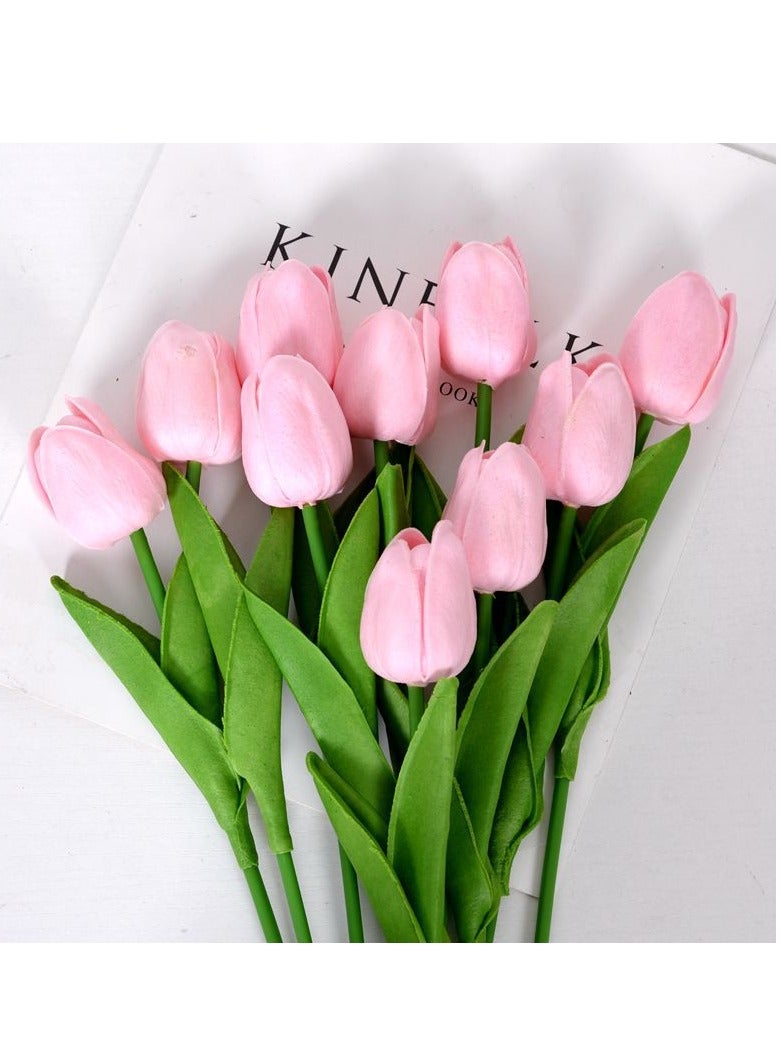 AROAQ زهور توليب صناعية، باقة زهور توليب صناعية طبيعية وواقعية، زهور توليب لمسة حقيقية لتزيين الطاولة في المنزل، المكتب، حفلات الزفاف، (وردي حلو 5 قطع) - Image 1