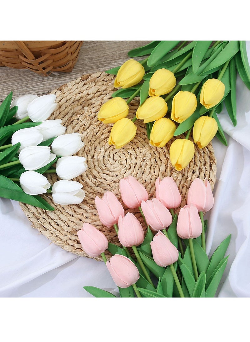 AROAQ زهور توليب صناعية، باقة زهور توليب صناعية طبيعية وواقعية، زهور توليب لمسة حقيقية لتزيين الطاولة في المنزل، المكتب، حفلات الزفاف، (وردي حلو 5 قطع) - Image 3