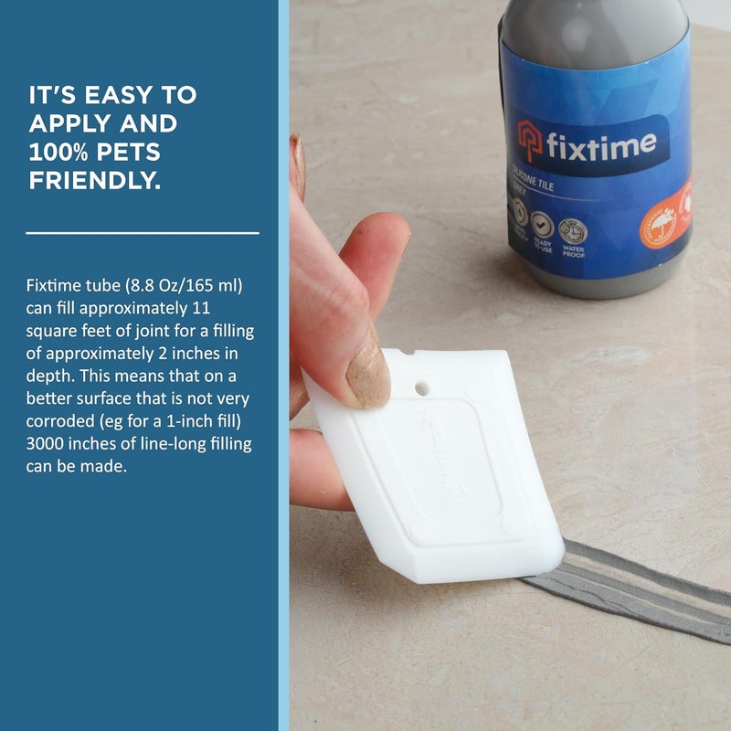 FIXTIME Silicone Tile Repair Kit – Premixed Fast-Drying Gray Caulk, Filler, and Sealer for Cracked Bathroom, Kitchen, and Floor Tiles (225g / 8 oz) - Image 4