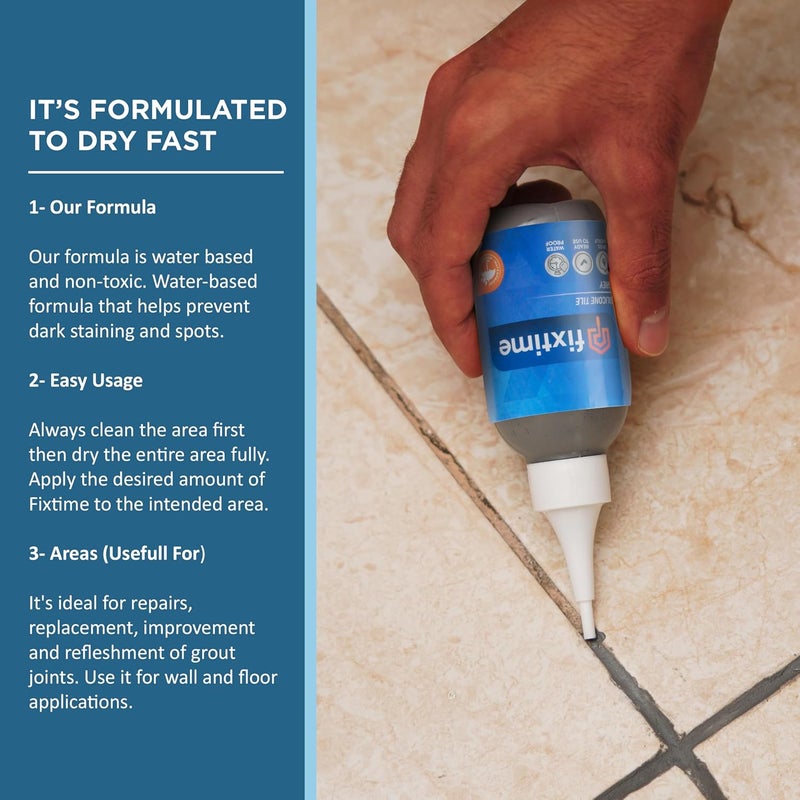 FIXTIME Silicone Tile Repair Kit – Premixed Fast-Drying Gray Caulk, Filler, and Sealer for Cracked Bathroom, Kitchen, and Floor Tiles (225g / 8 oz) - Image 3