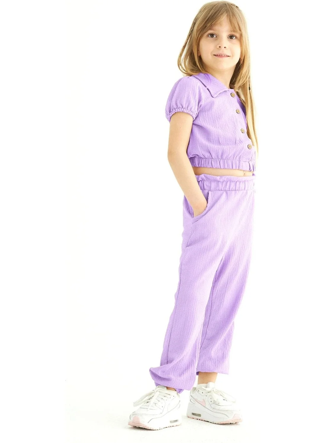 Zepkids Crew Neck Short Sleeve Watermelon Sleeve Shirt Lilac Color Girl Child Pants Set