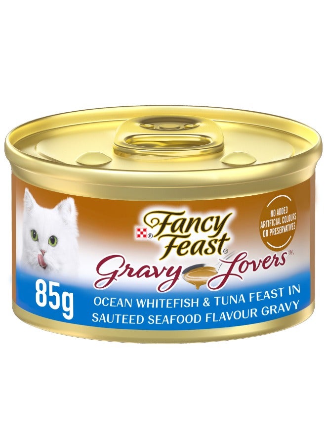 Purina Fancy Feast عشاق الصلصة: طعام رطب للقطط بنكهة صلصة المأكولات البحرية مع سمك أبيض وتونة - Image 1