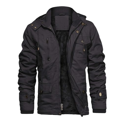 CHEXPEL Mens Thick Winter Jackets Hooded Hunting Insulated Windbreaker Fleece Lined Field Jackets Military Coats Gray L - Image 1