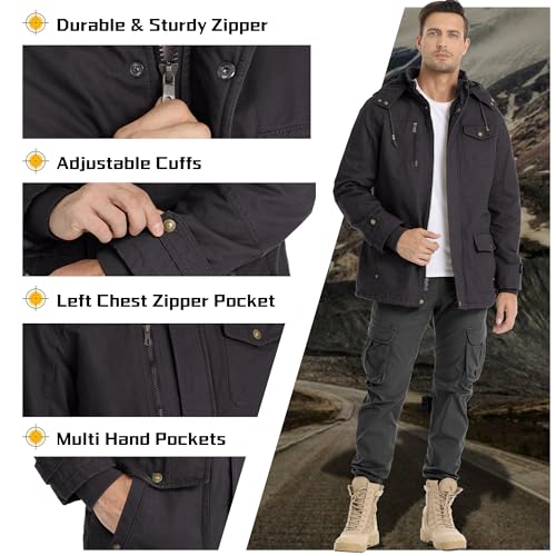 CHEXPEL Mens Thick Winter Jackets Hooded Hunting Insulated Windbreaker Fleece Lined Field Jackets Military Coats Gray L - Image 5