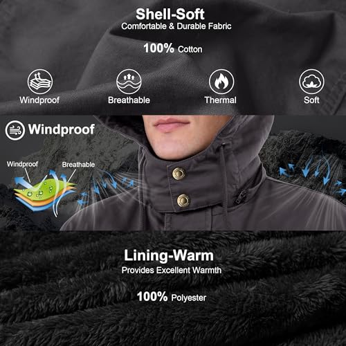CHEXPEL Mens Thick Winter Jackets Hooded Hunting Insulated Windbreaker Fleece Lined Field Jackets Military Coats Gray L - Image 4