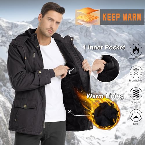 CHEXPEL Mens Thick Winter Jackets Hooded Hunting Insulated Windbreaker Fleece Lined Field Jackets Military Coats Gray L - Image 3