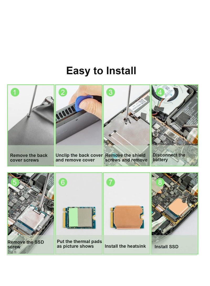 SYOSI وسادة حرارية لتبريد مشتت الحرارة SSD من Steam Deck، معاجين حرارية لتبريد مشتت الحرارة النحاسي M.2 2230 NVME SSD، براغي خلفية بديلة، أدوات فتح الغطاء الخلفي، مجموعة إصلاح مفك براغي لـ Stream Deck SSD - Image 3