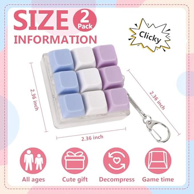 Sumgsn 2 Pcs Keyboard Fidget Toy, Fidget Clicker Keyboard Keychain, Loud Keyboard Fidget for Adult to Relife Stress Pass Time - Image 2