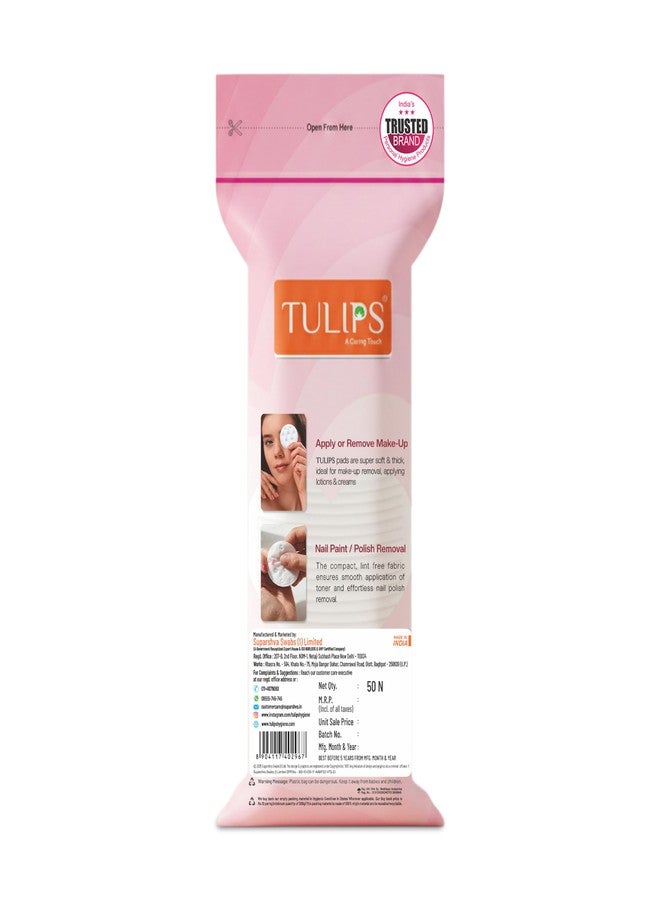 Tulips Cotton Pads Heart Embossed I Lint Free I Stitched Edges I 50 Cotton Pads in a Ziplock Bag (Pack of 2) Best for Applying & Removing Makeup, Pre makeup cleansing, safe for sensitive Skin - Image 2
