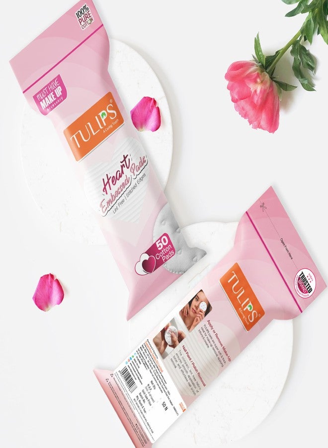 Tulips Cotton Pads Heart Embossed I Lint Free I Stitched Edges I 50 Cotton Pads in a Ziplock Bag (Pack of 2) Best for Applying & Removing Makeup, Pre makeup cleansing, safe for sensitive Skin - Image 3