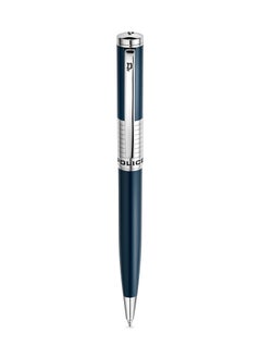Meiryo Blue Stainless Steel Textured Pen with Silver Trims and Blue Ink